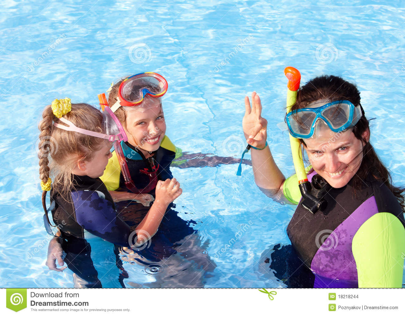 Stock Image Children In Swimming Pool Learning Snorkeling HD Walls