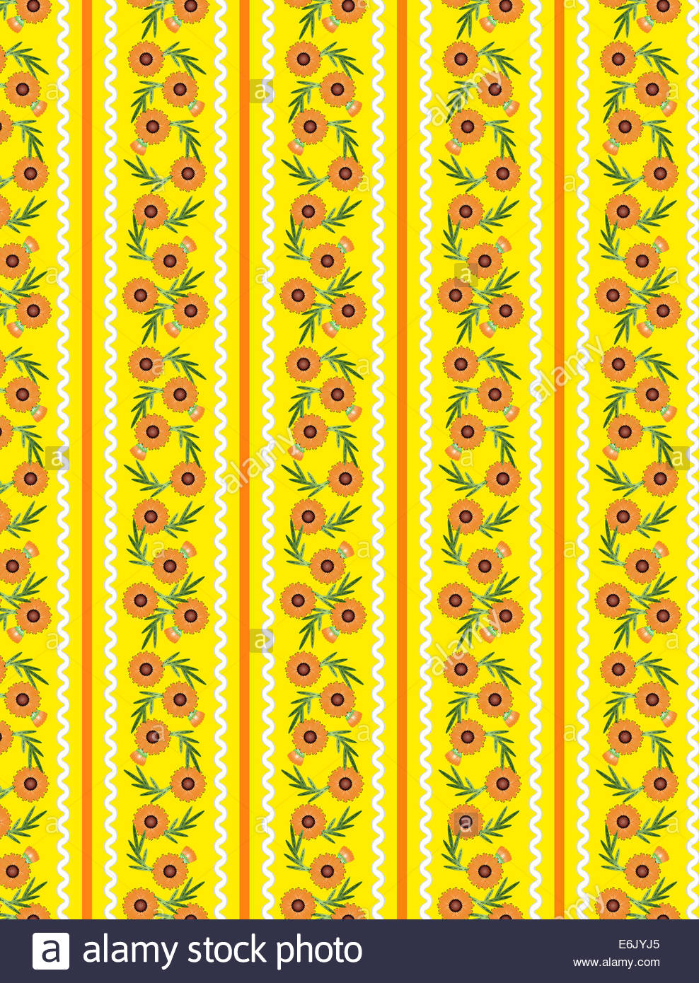 Jpg Yellow Striped Wallpaper Pattern With Orange Flowers Ric Rac