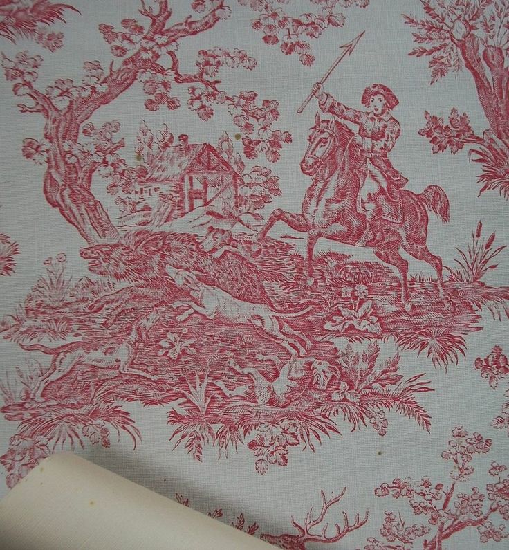 Vintage French Classical Vigtes Pretty Red Toile De Jouy Wallpaper