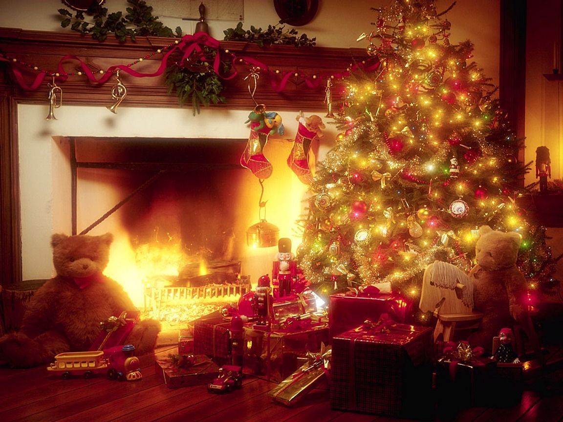 Christmas Tree And Fireplace Wallpaper Nature