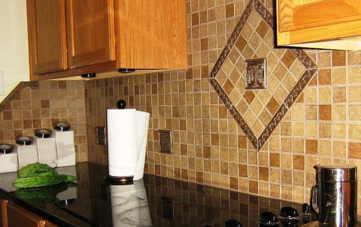 New Back Splash In Kitchen And Bar Area With Diagonal Raised Tile