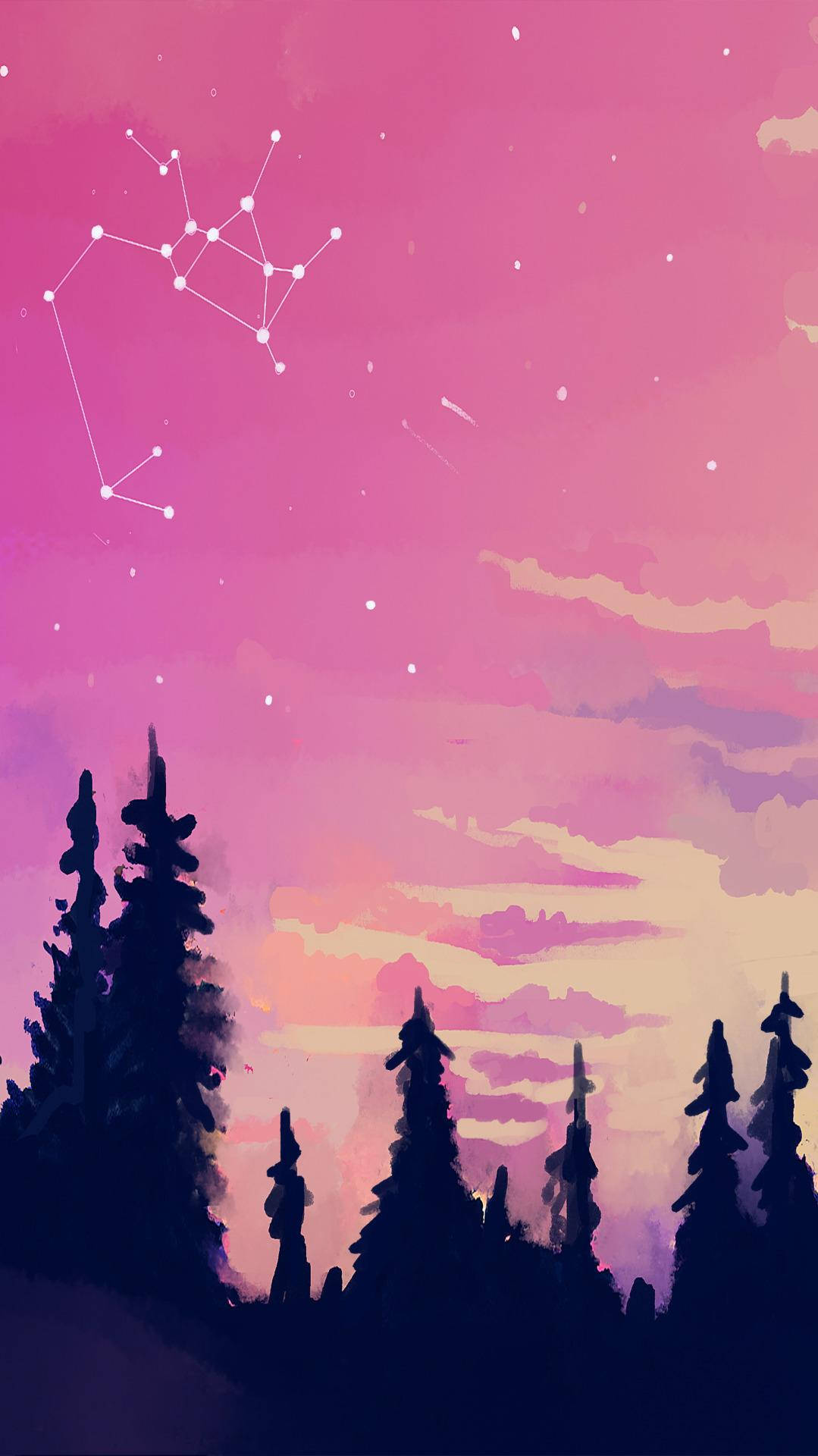 Aesthetic Pink iPhone Forest With Sky Wallpaper