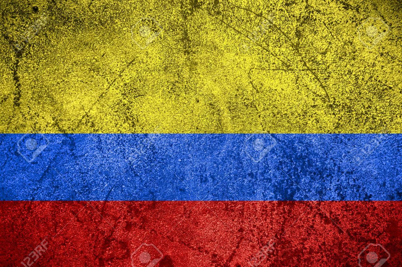 Flag Of Colombia Or Colombian Banner On Rough Metal Background