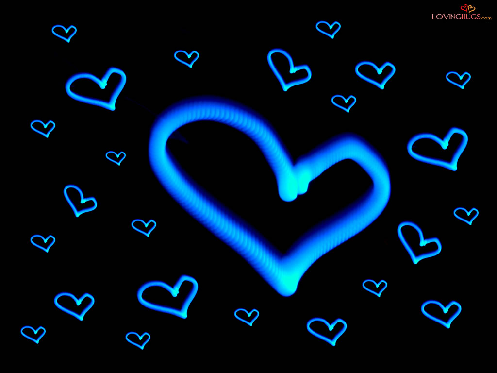 Neon Blue Hearts on a Black Background