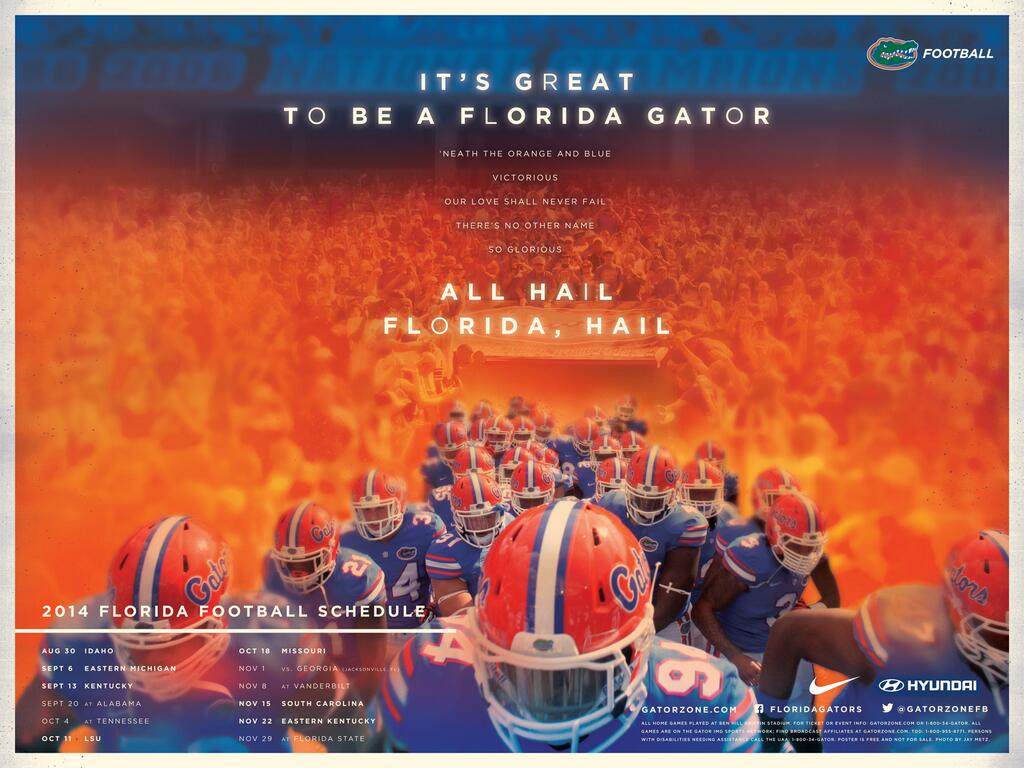 Florida Gators Football Poster 2014 All Hail Florida Hail