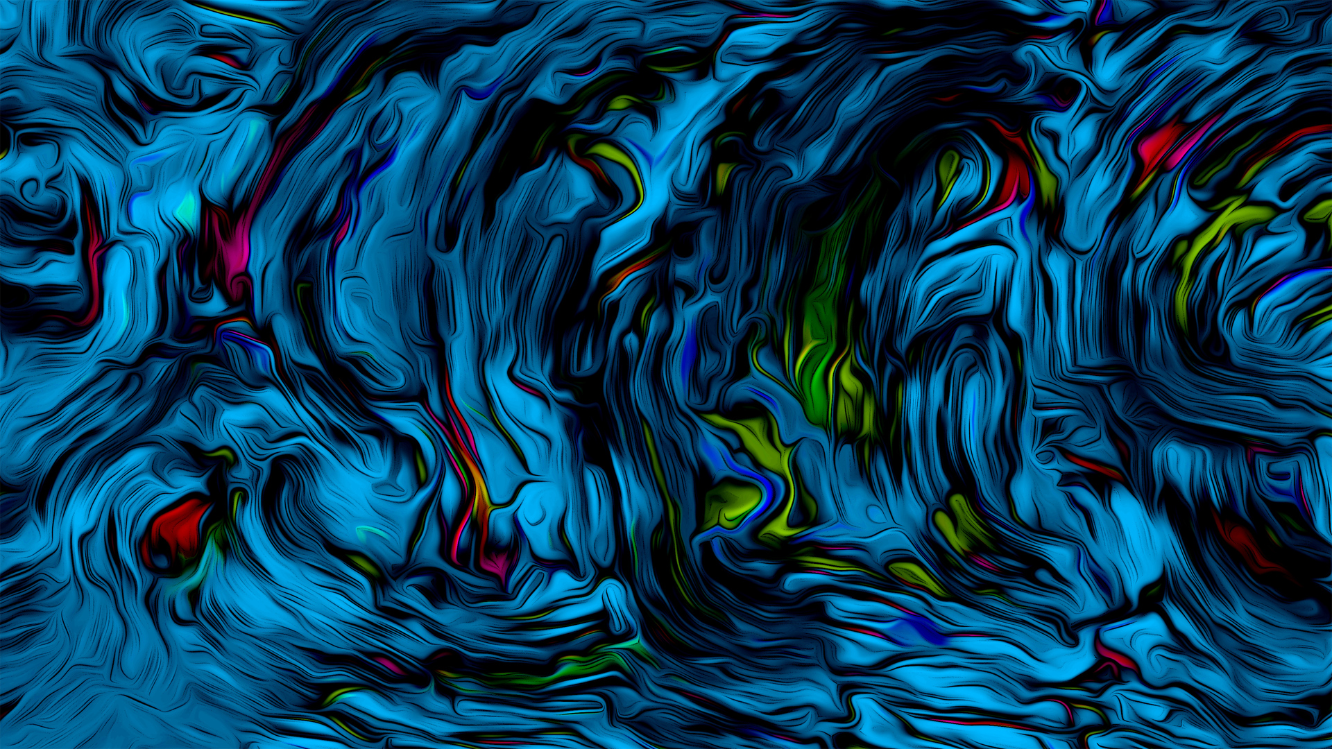 A vibrant abstract wallpaper with swirling patterns of blue, green, and hints of red and yellow, resembling flowing liquid or a dreamscape