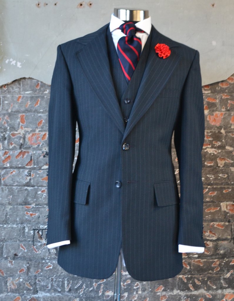 Navy Blue Pinstripe Three Piece Suit