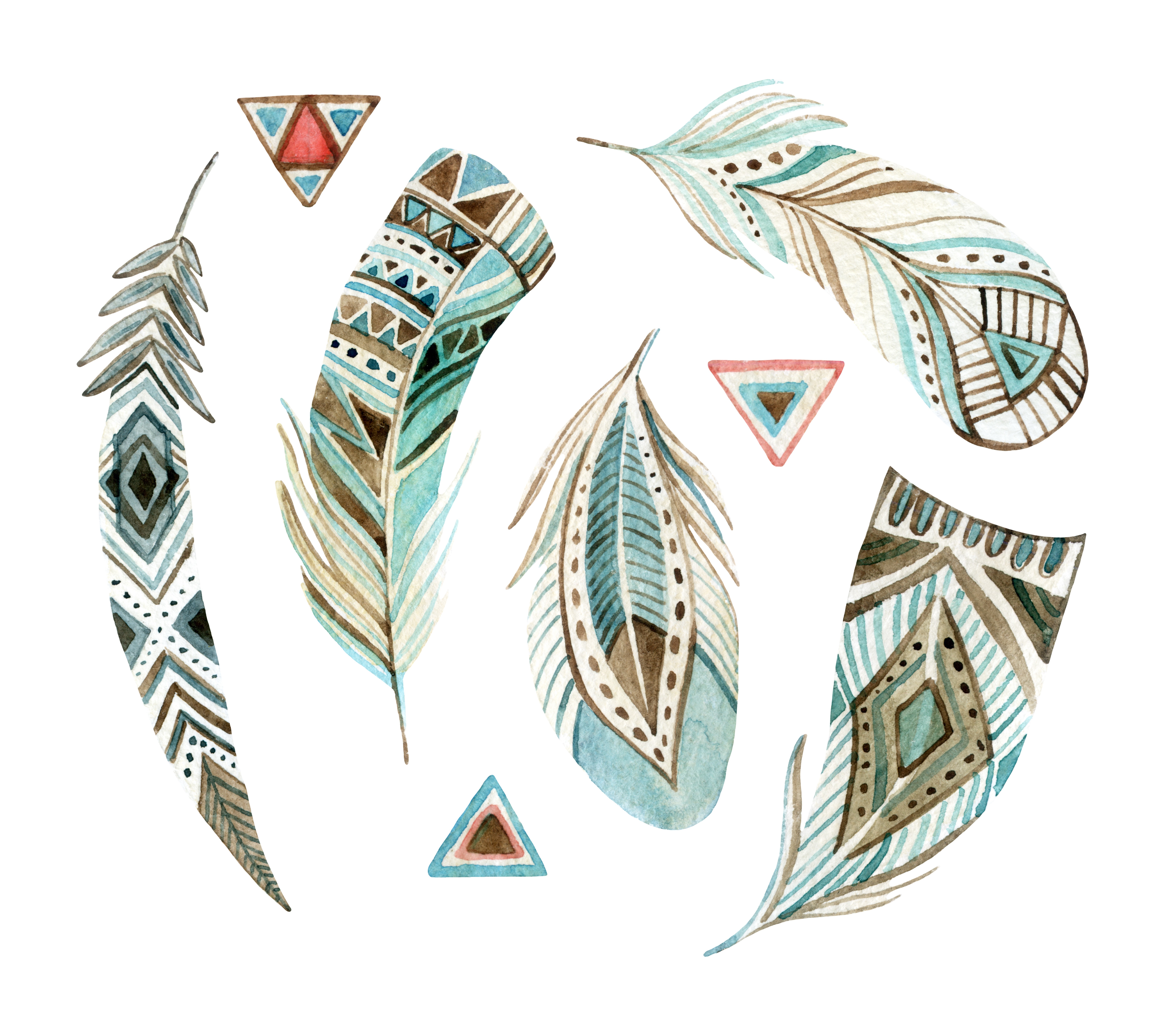 Aztec Tribal Feathers Watercoloured Custom Wallpaper