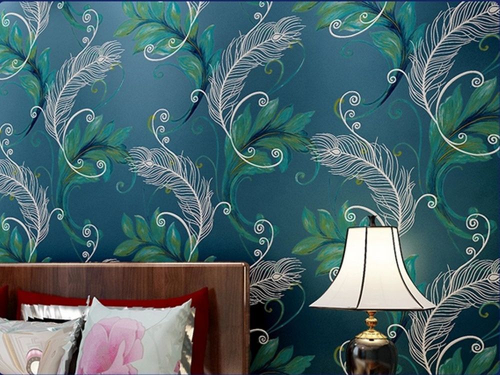 3d Peacock Feathers Wallpaper Bedroom Room Non Woven The