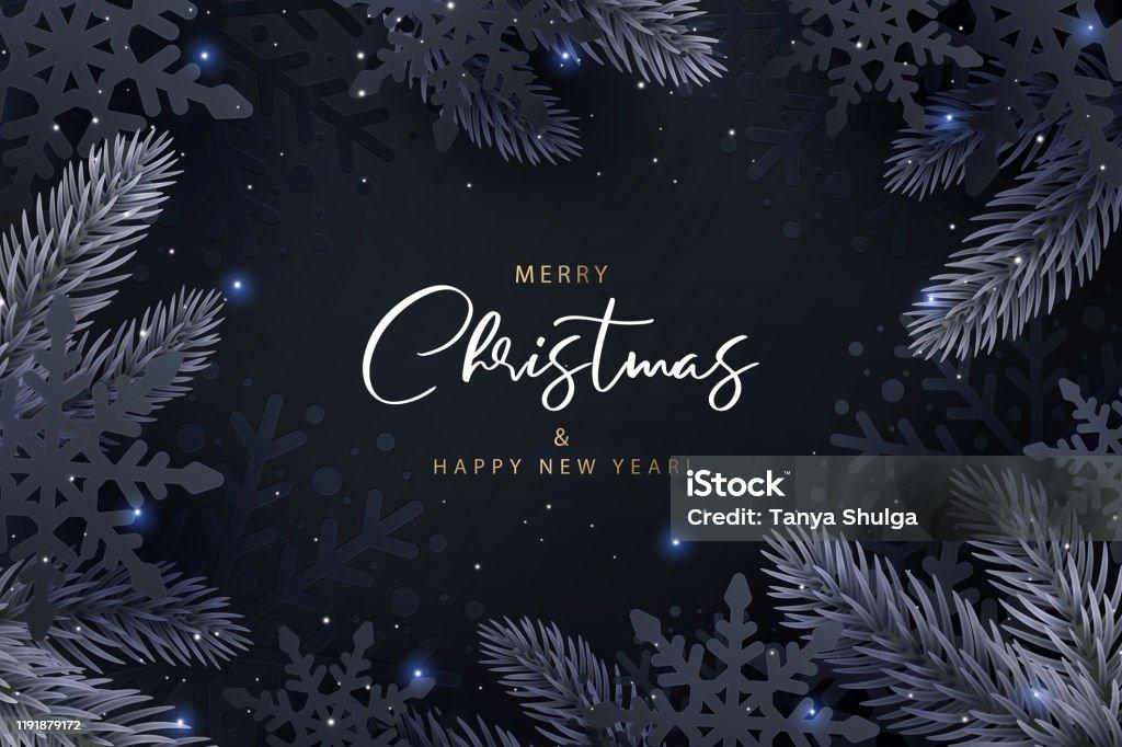 Merry Christmas And Happy New Year Dark Elegant Background With