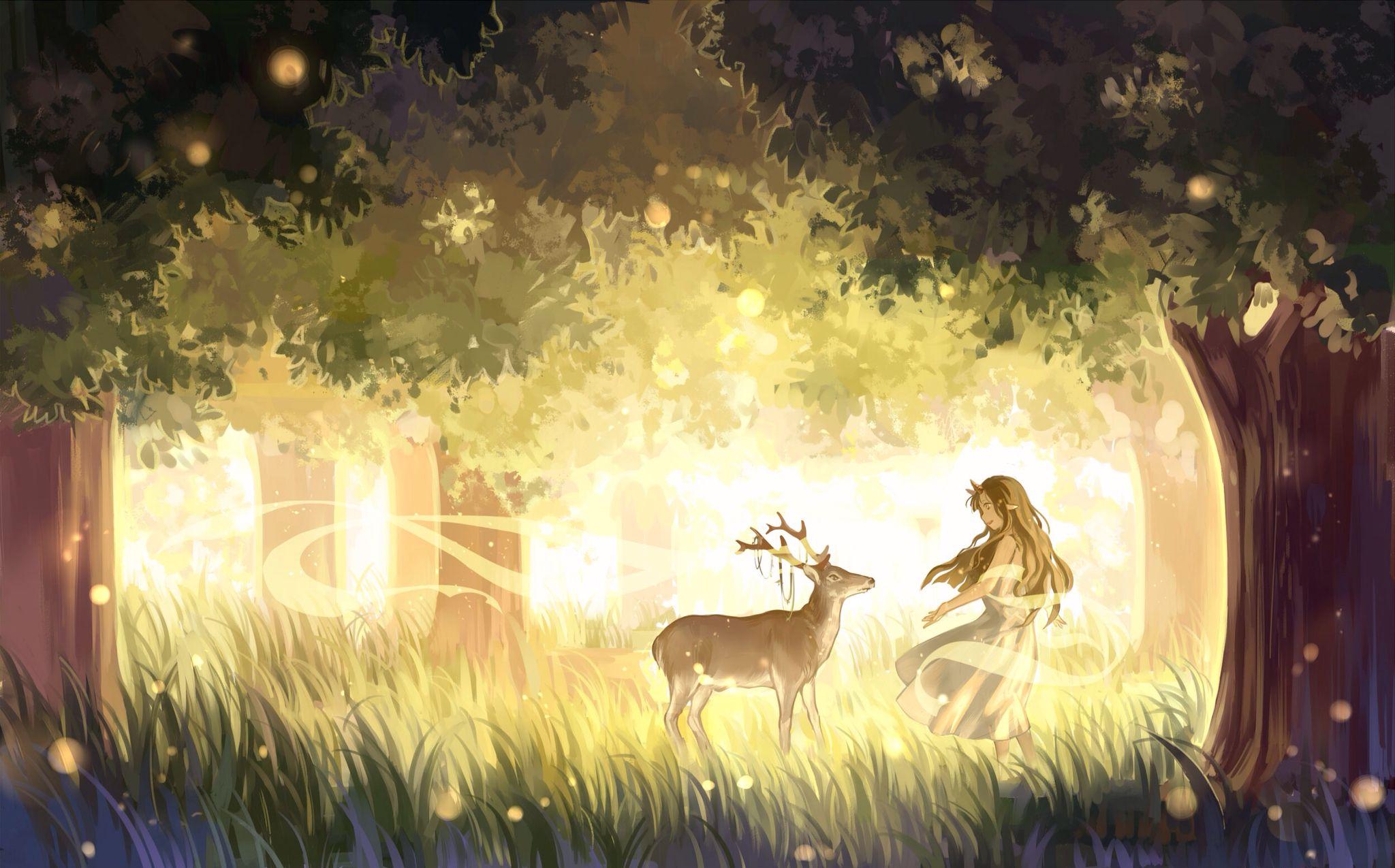 Manga Anime Wood Enchanted Forest Fantasy Deer
