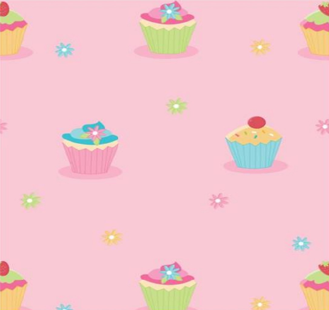 Pink Cupcake Floral Girl Children Bedroom Wallpaper 10m