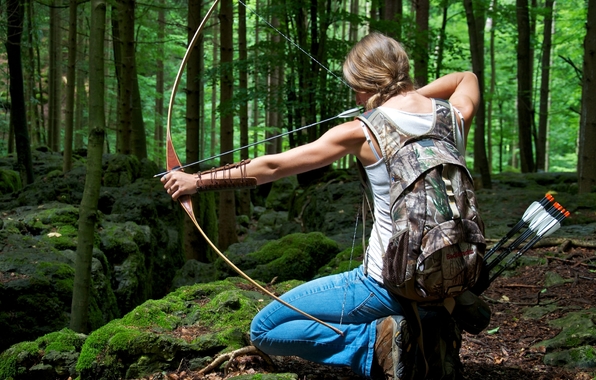 Wallpaper Woman Bowhunting Archery Pose Sports