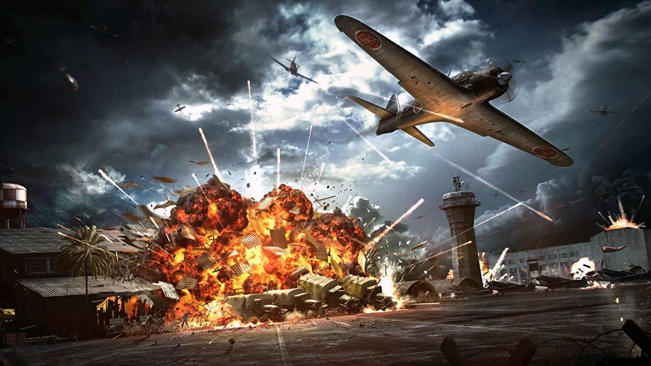 Wallpaper Airplane Explosions Pearl Harbor December 7 1941 3D