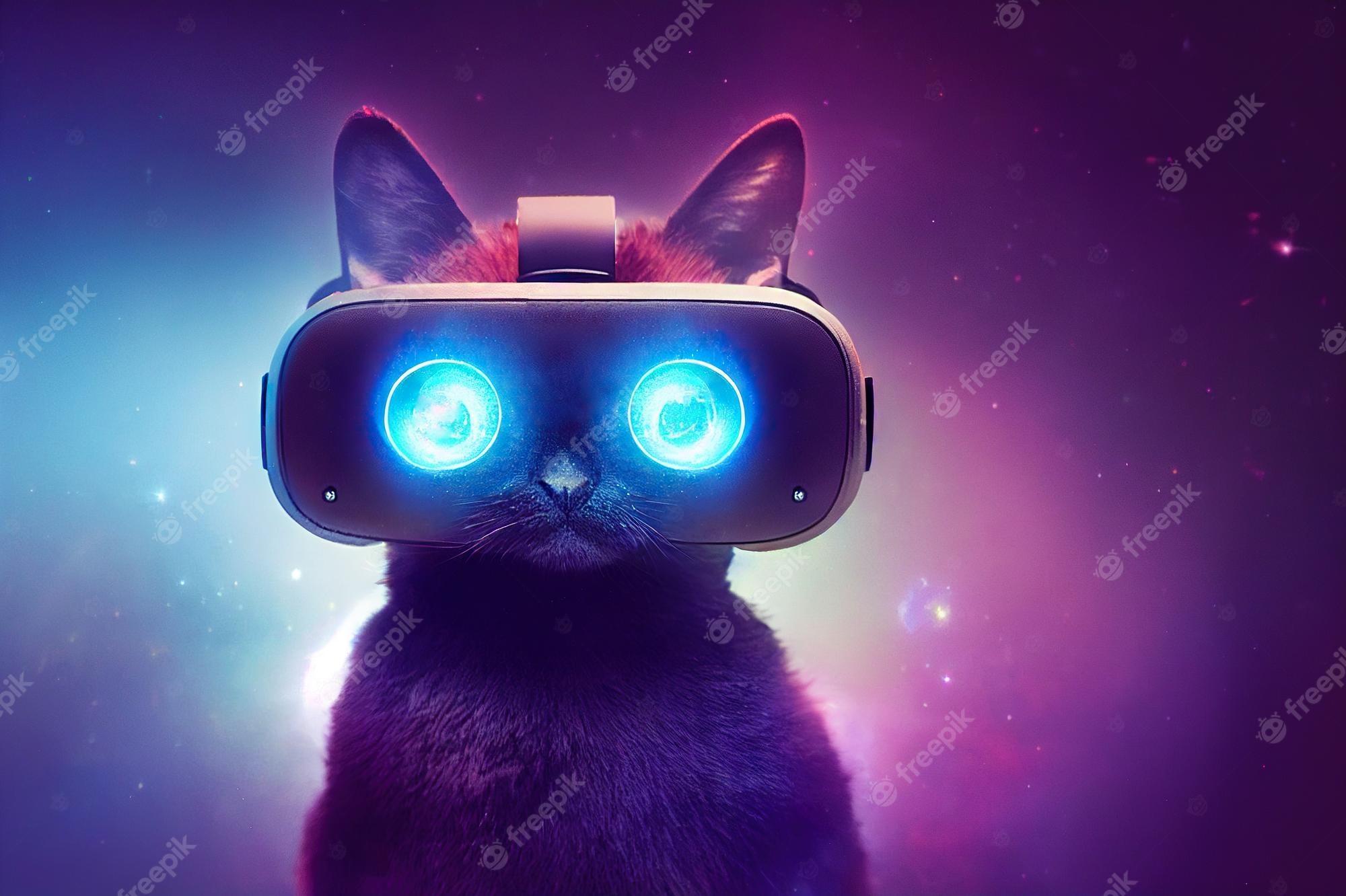 Premium Photo Metaverse Tiny Cute Cat In Virtual Reality Glasses