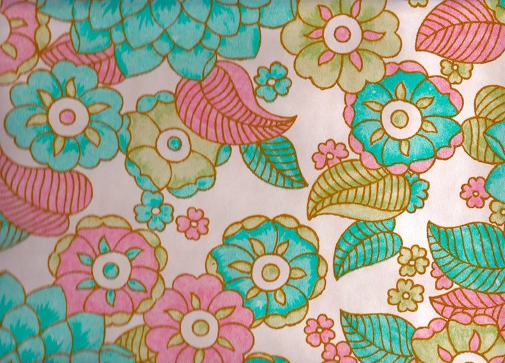Vintage 1970s Wallpaper Pink And Turquoise Flowers Price Per Yard