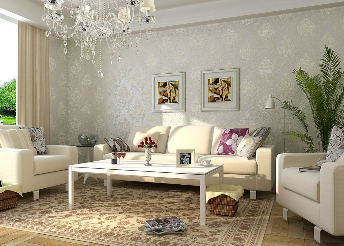 Wallpaper fireplace and sofa in European style living room Download