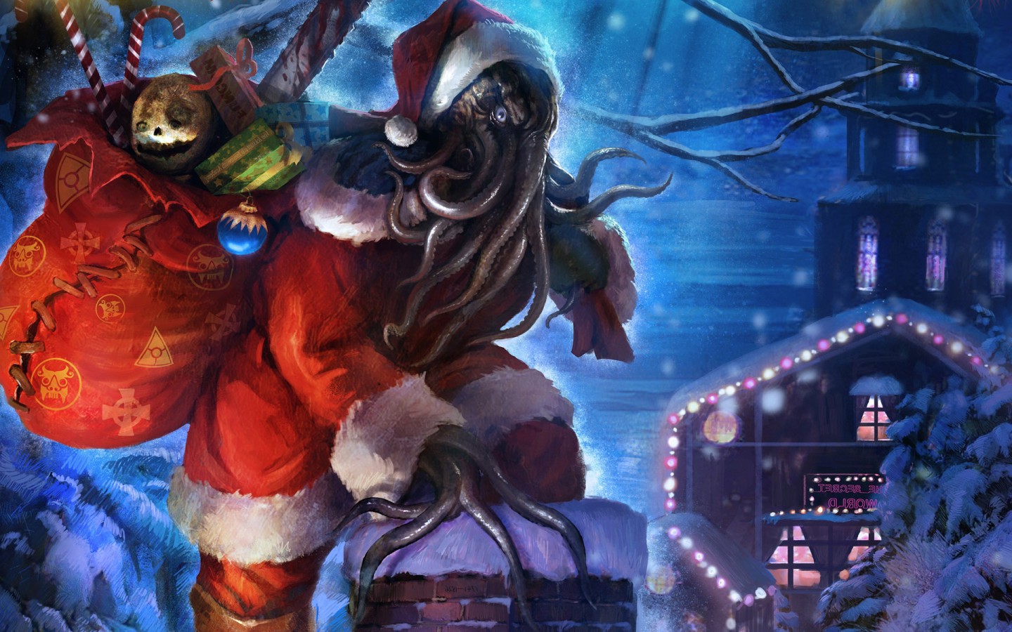 Christmas Squids Cthulhu Santa Claus Presents Wallpaper HD