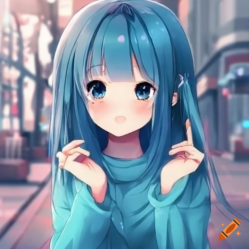 Cute Kawai Anime Girl Wallpaper With Blue Hair