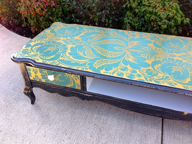 Damask Wallpaper Covered Coffee Table Furniture Design