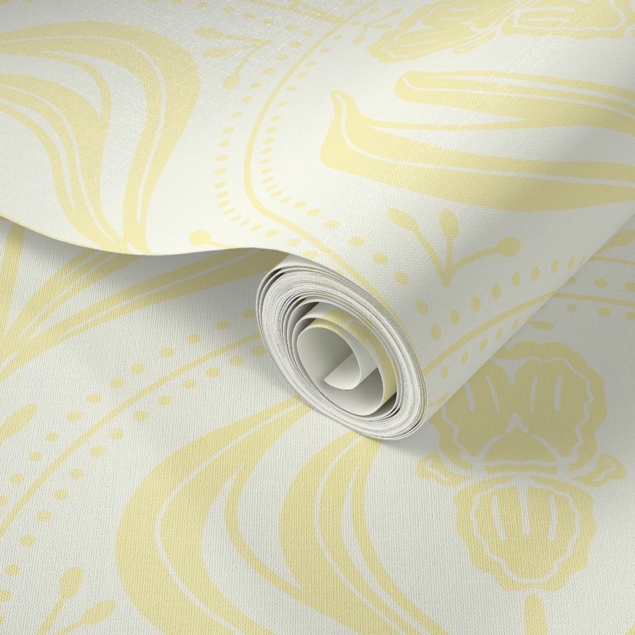 Art Nouveau Irises In Buttercream Wallpaper