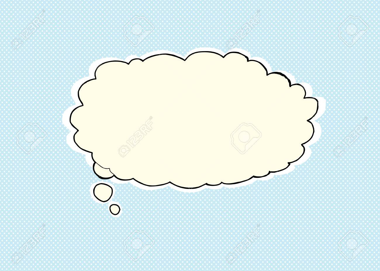 Single Cartoon Blank Thought Bubble Over Blue Background Royalty