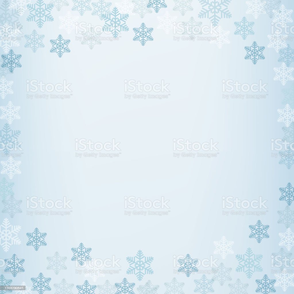 Winter Border With White And Blue Snowflakes On Blurred Soft