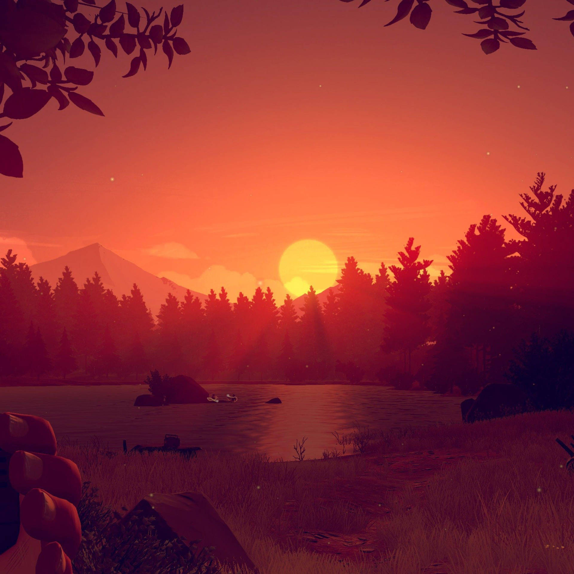 A serene 4K wallpaper for iPad featuring a sunset over a tranquil lake and forest