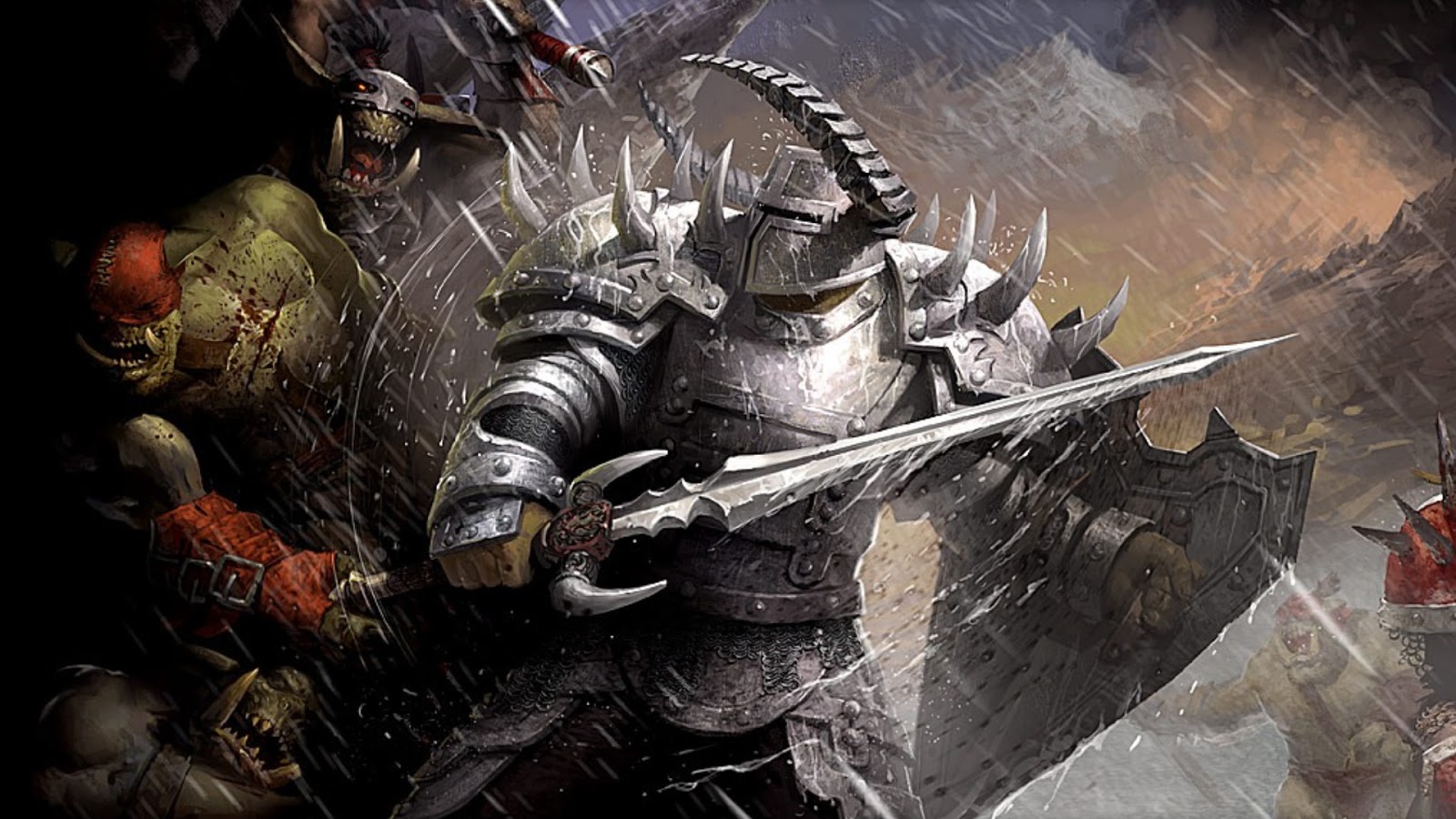 Epic Fight Orc Warrior Sword Shield Horn HD Wallpaper Backgrounds 1600x900