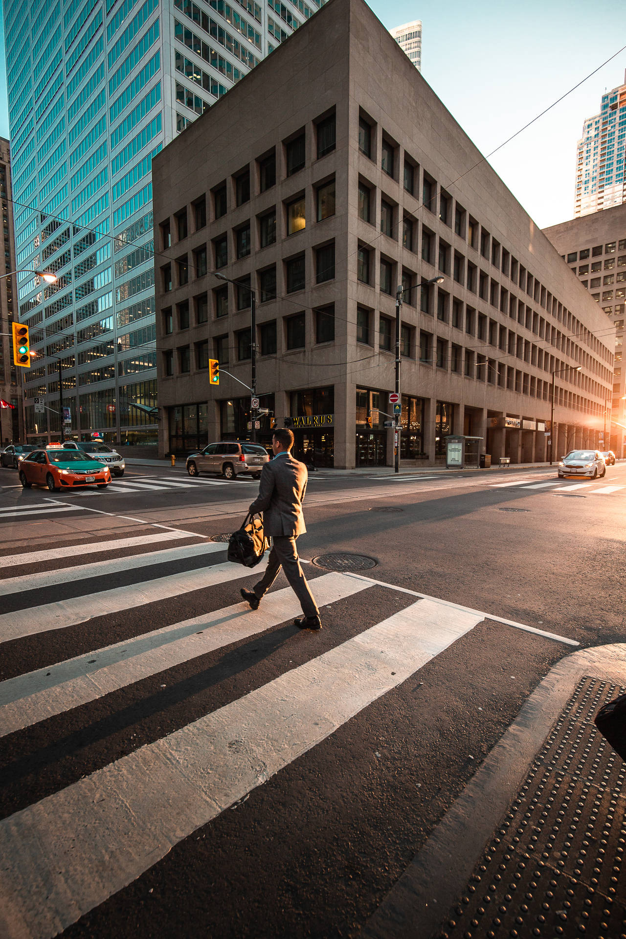 Morning City Walking On Street Wallpaper