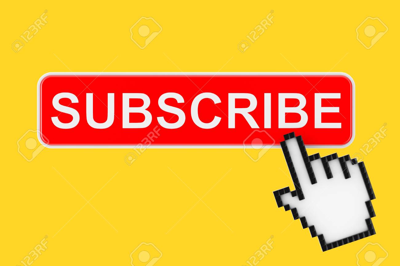 Subscribe Button With Pixel Icon Hand On A Yellow Background