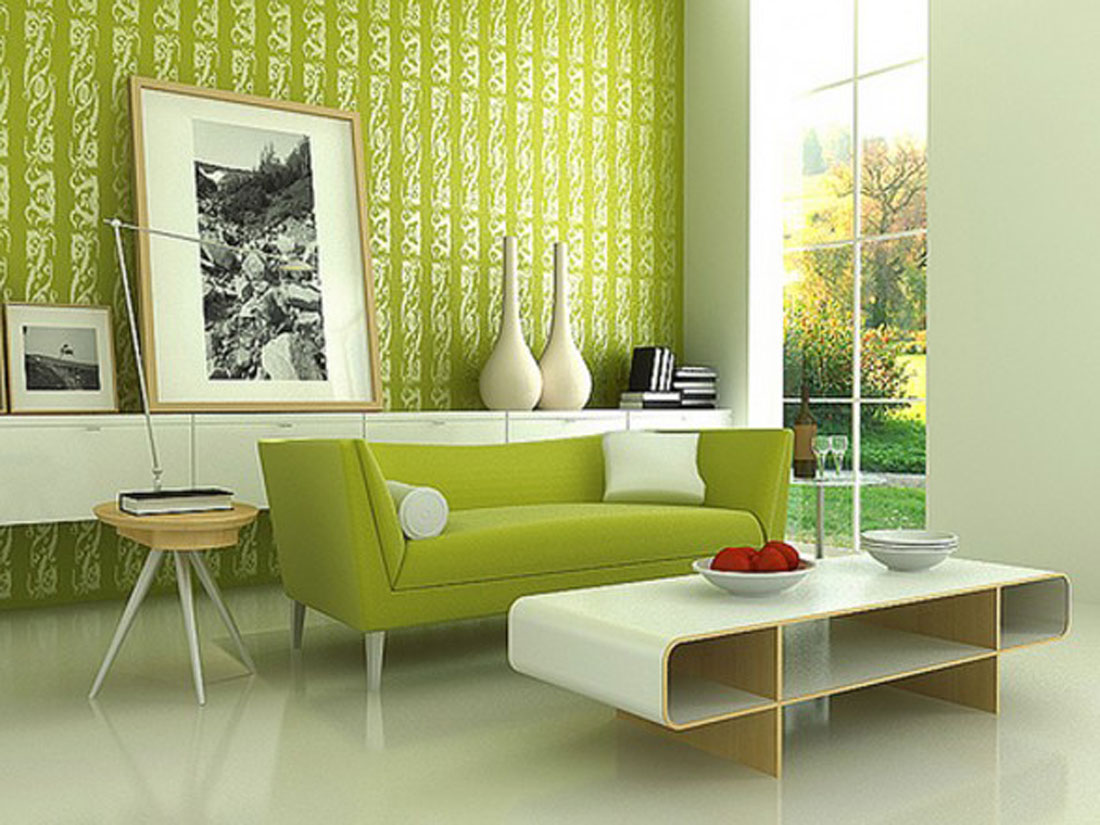 Classic Green Wall Living Room Paint Interior Design Wallpaper