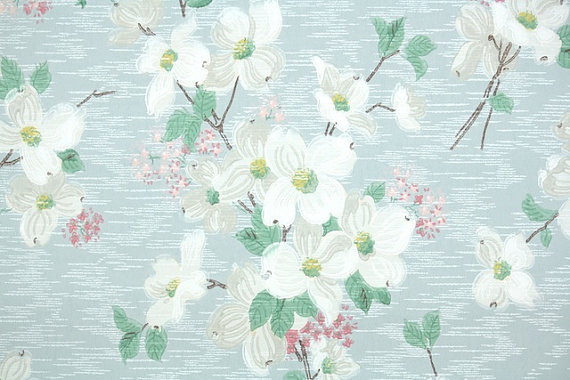 S Vintage Wallpaper Floral With White Dogwood Flowers