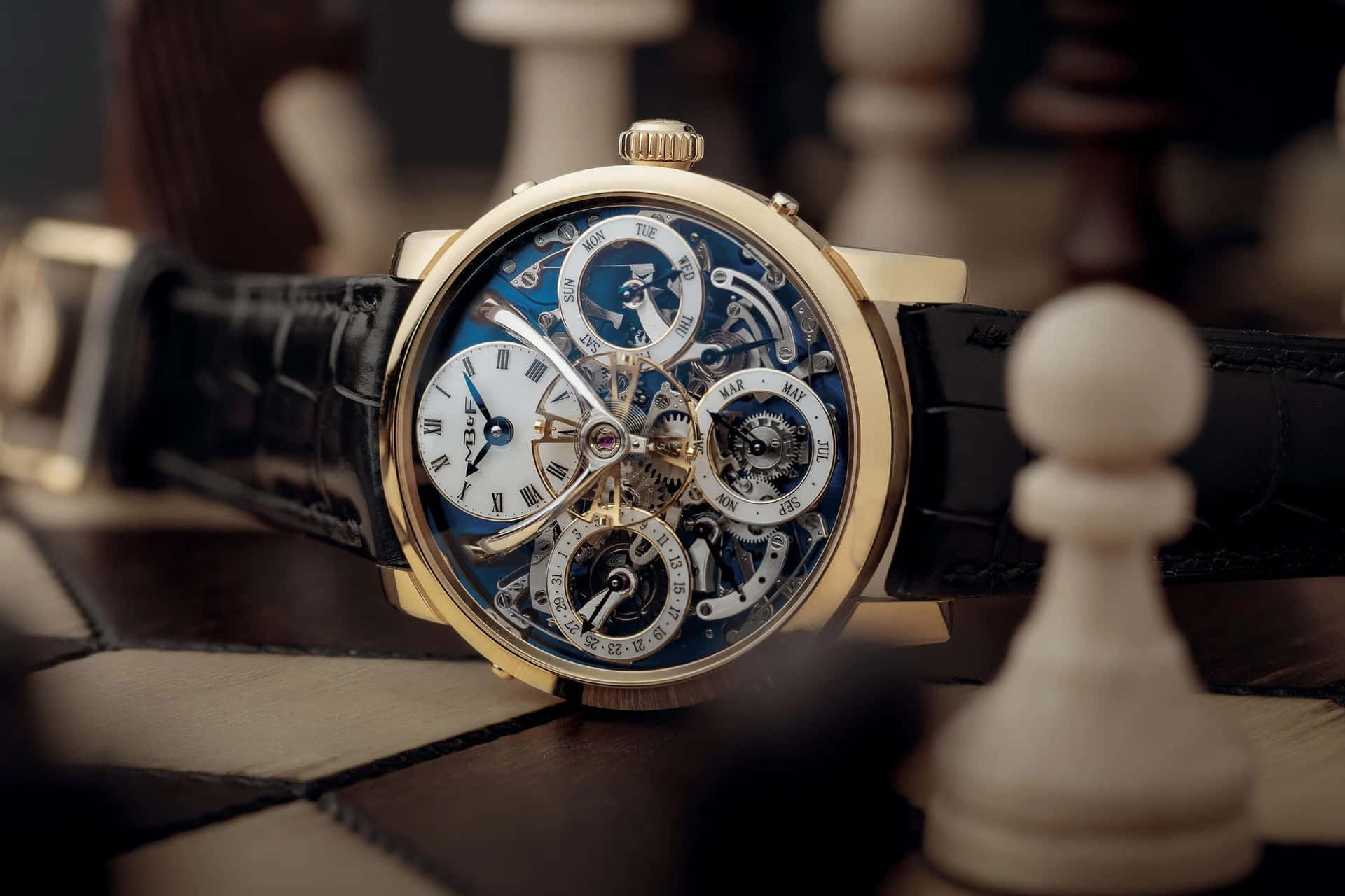 Luxury Skeleton Watch Chessboard Wallpaper