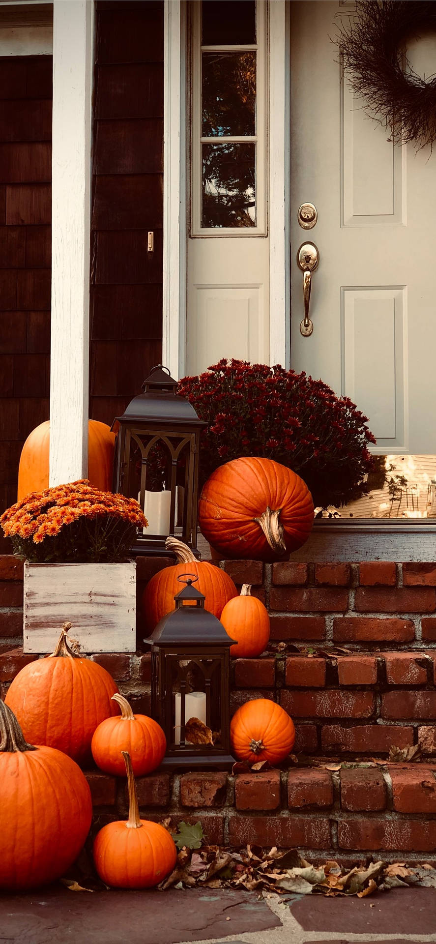 Autumn iPhone Pumpkins On Stairs Wallpaper