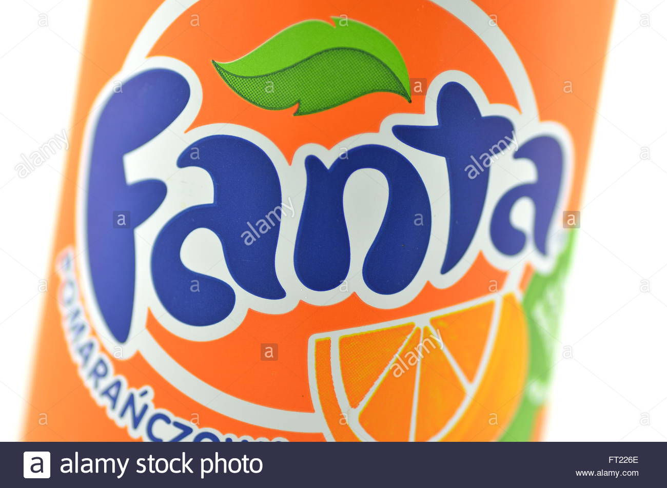 Fanta Drink In Can On Ice Isolated White Background Stock Photo