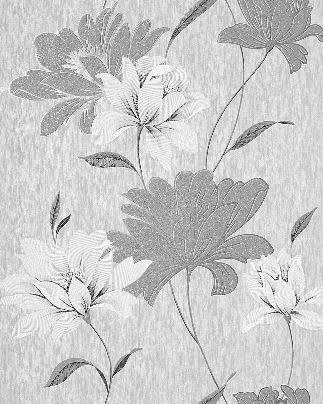 Edem Vinyl Wallpaper Floral Design Flowers Gray White Silver