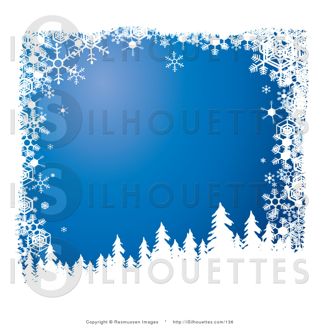 Silhouette Clipart Of Snow Flocked Christmas Tree Silhouettes Over