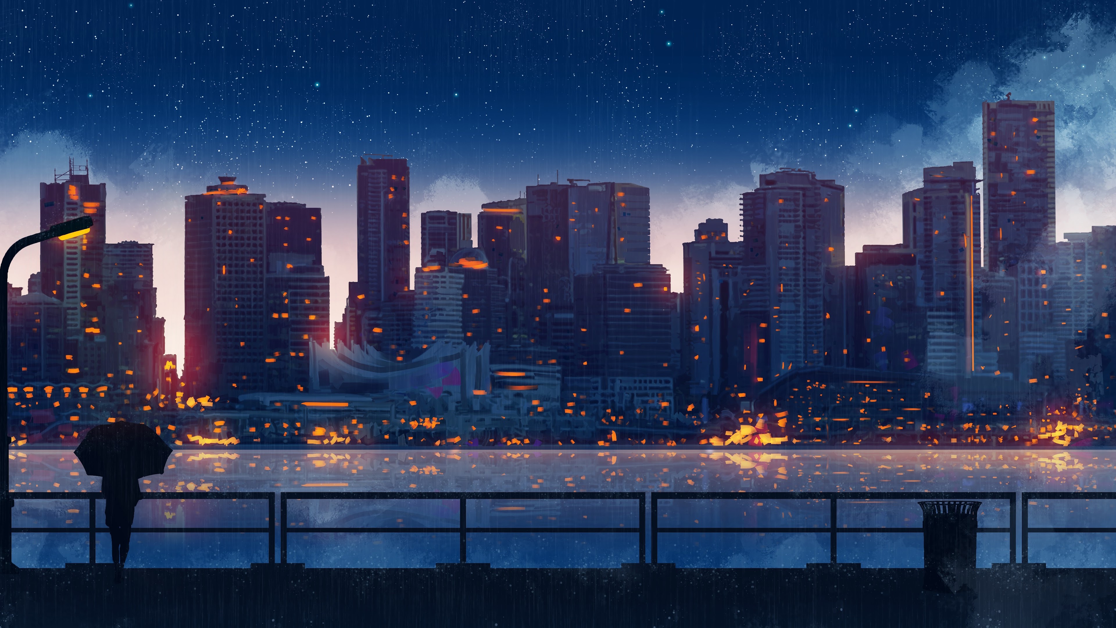Free download Anime Scenery City Buildings Silhouette 8K Wallpaper 177