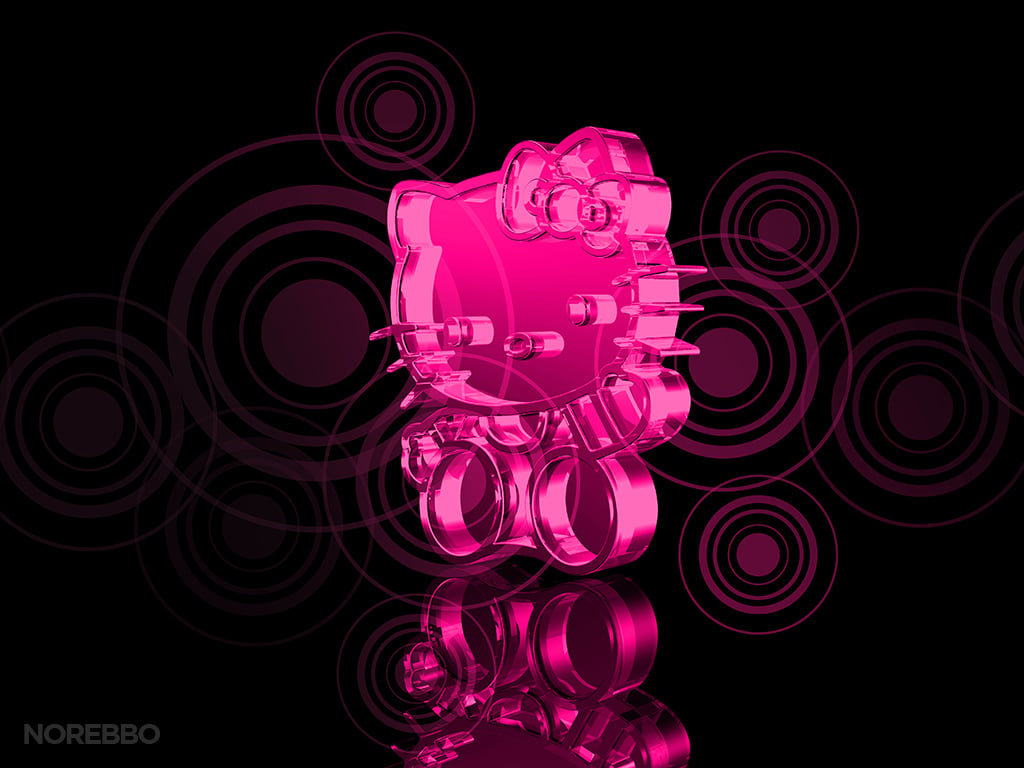  pink transparent Hello Kitty over a black and pink textured background 1024x768