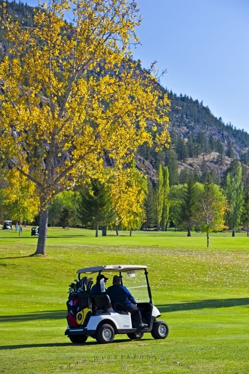 Golf Cart Okanagan Fall Scenery Photo Information
