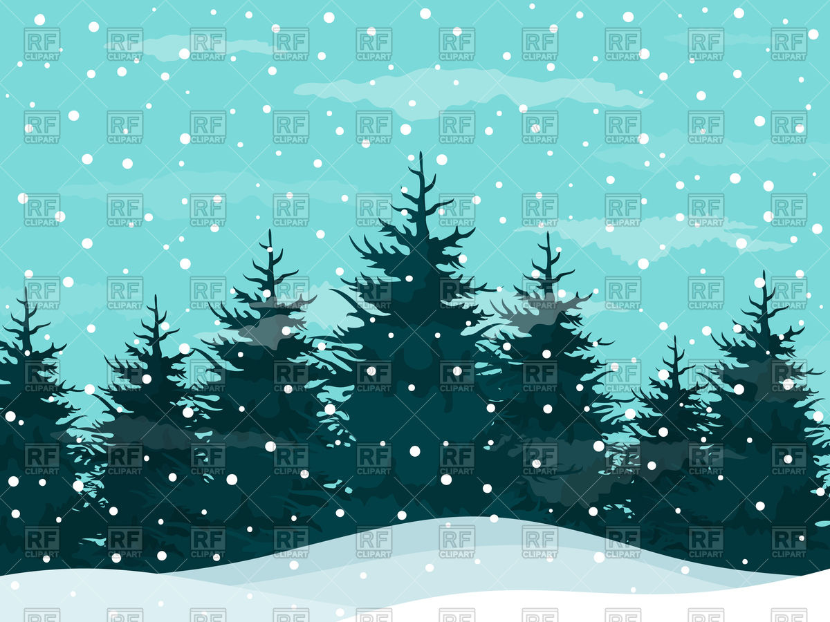 Snow In A Pine Forest Winter Background Vector Image Of