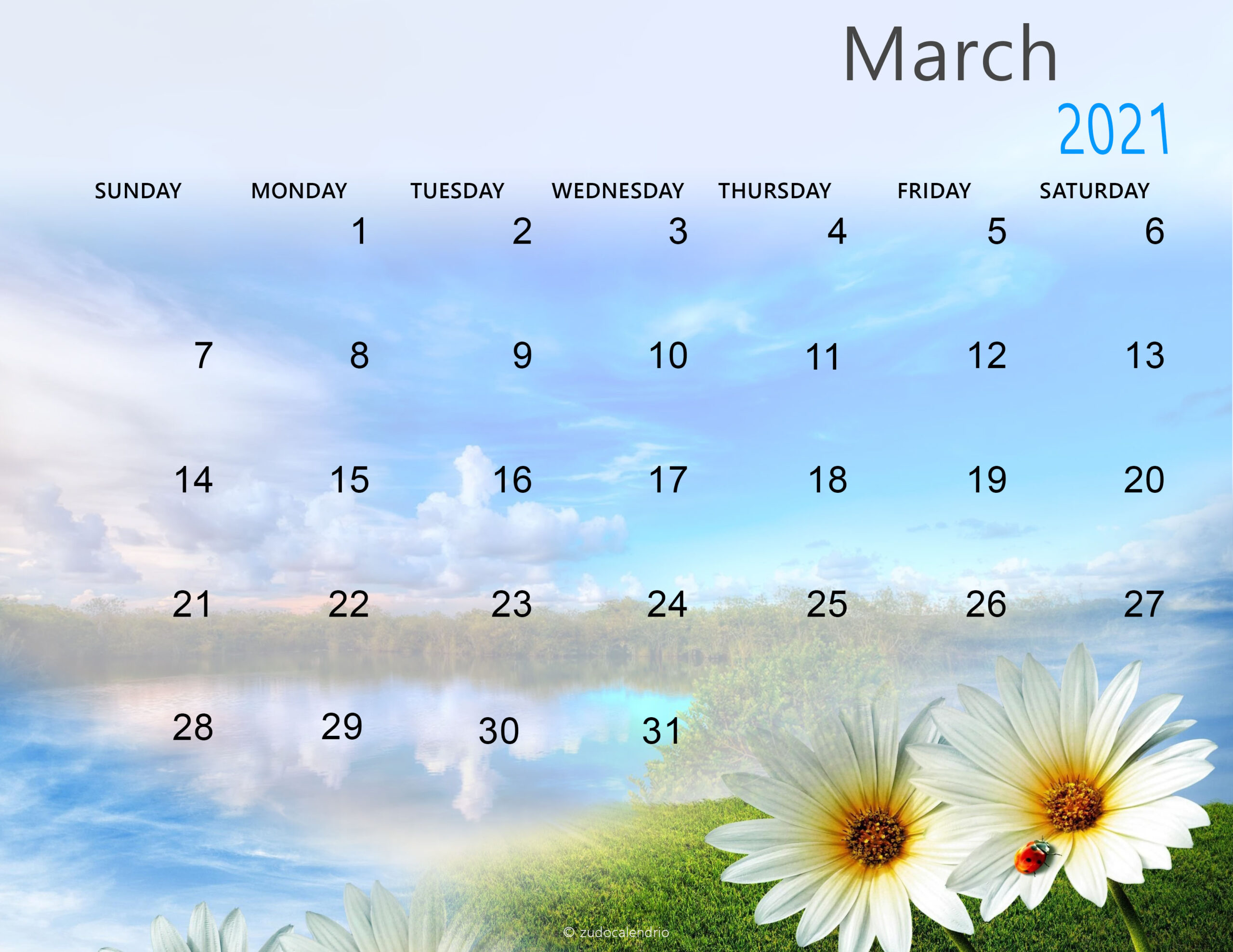 Cute March Calendar Desktop Wallpaper Printable