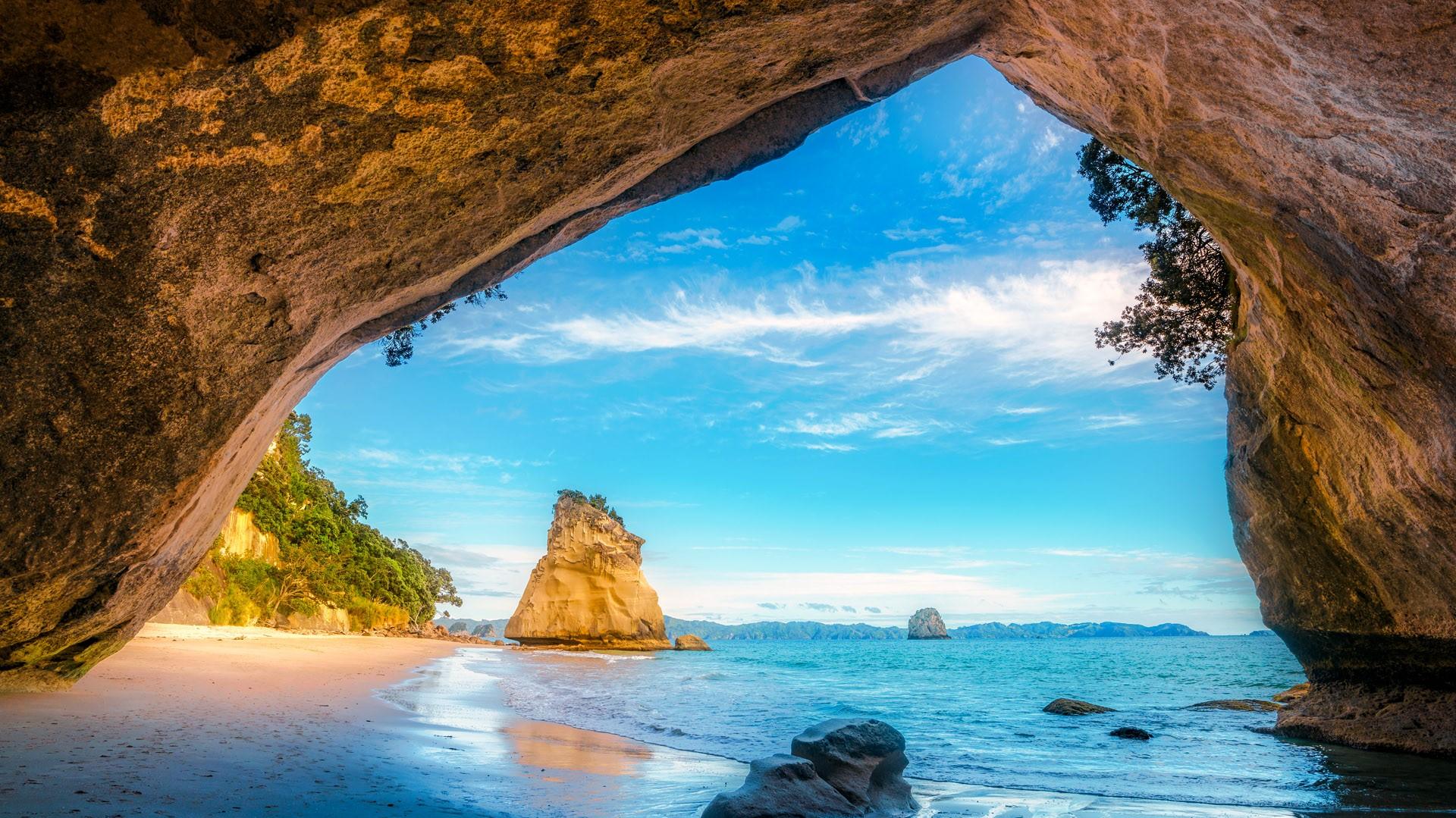 From The Cave At Cathedral Cove Beach Coromandel New