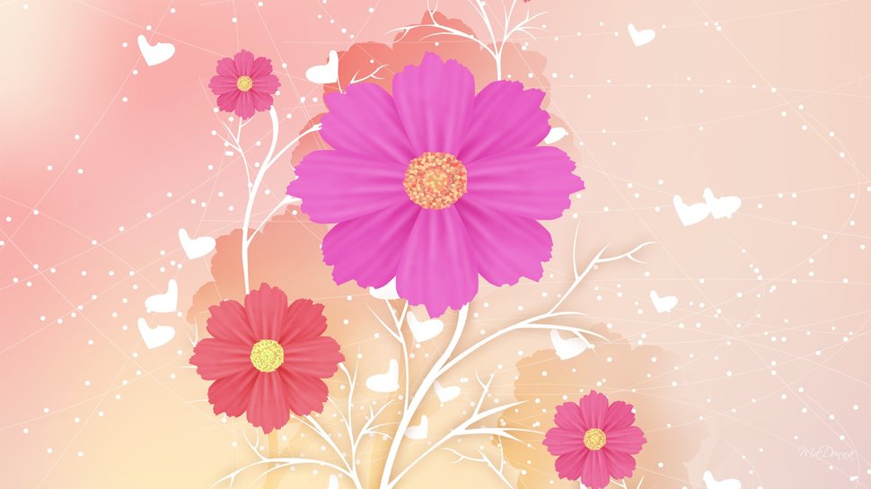 Flowers And Hearts Wallpaper