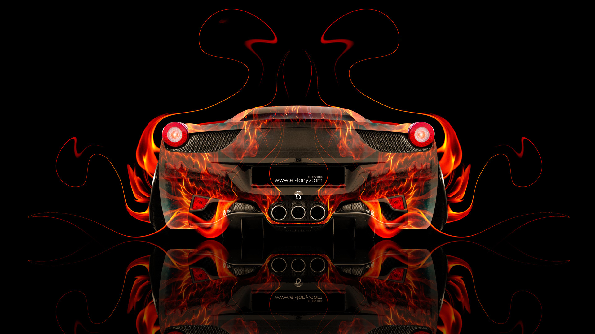 Wallpaper Tony Kokhan Ferrari Italia Back Fire Abstract Car