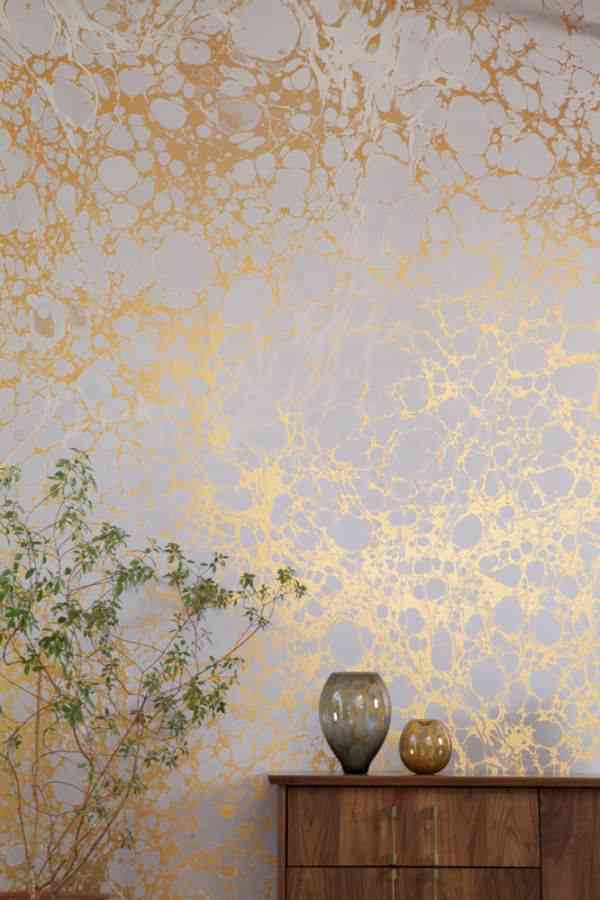 Metallic Wallpaper This Gray Accent Wall With Marbled Gold