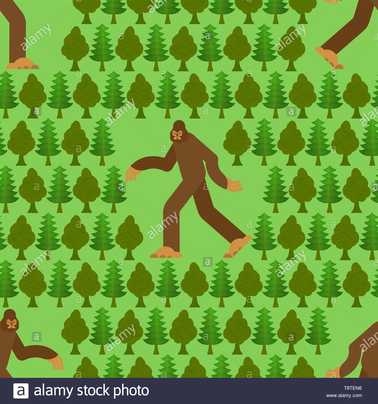 Bigfoot In Forest Pattern Seamless Yeti And Trees Background