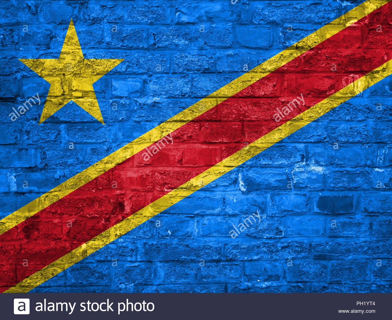 Flag Of Democratic Republic Congo Over An Old Brick Wall