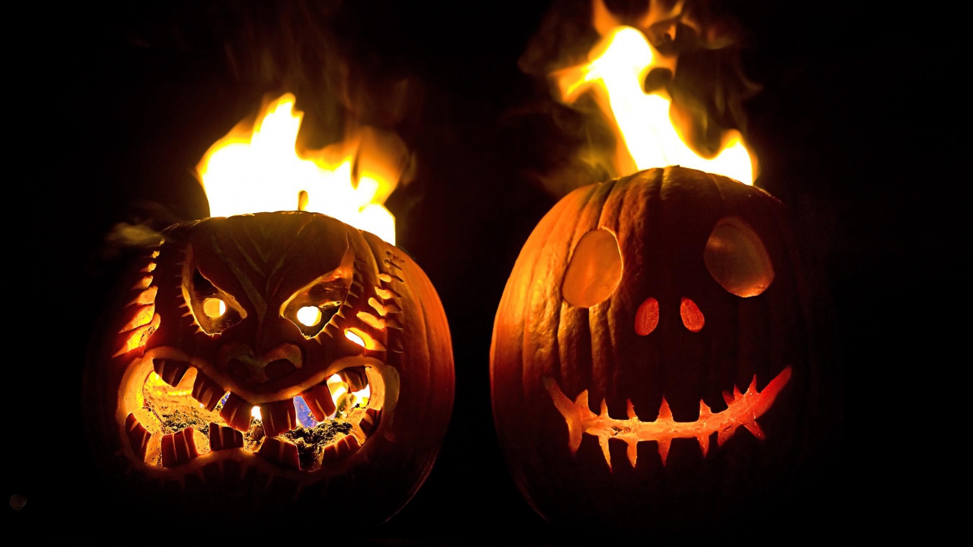 Burning Halloween Pumpkins Flame Fire HD Wallpaper